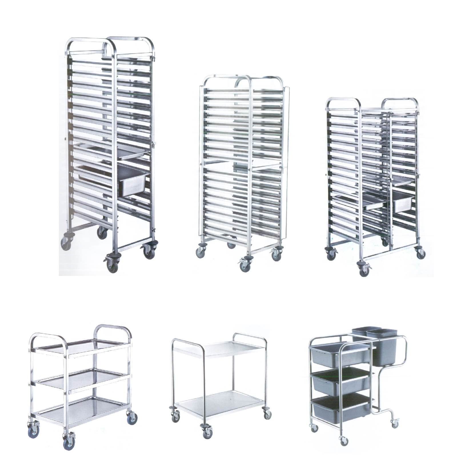 Stainless Steel Round / Square Tube Dinning Cart / Trolley / with GN Pan Bakery Tray