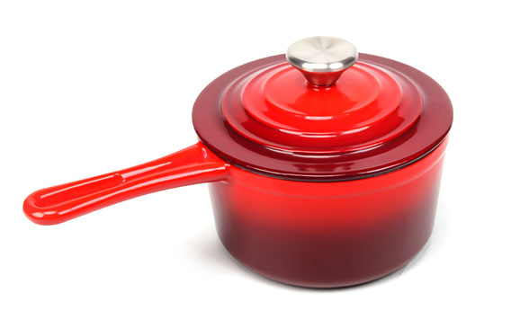 18cm cast iron saucepan with single long handle enameled