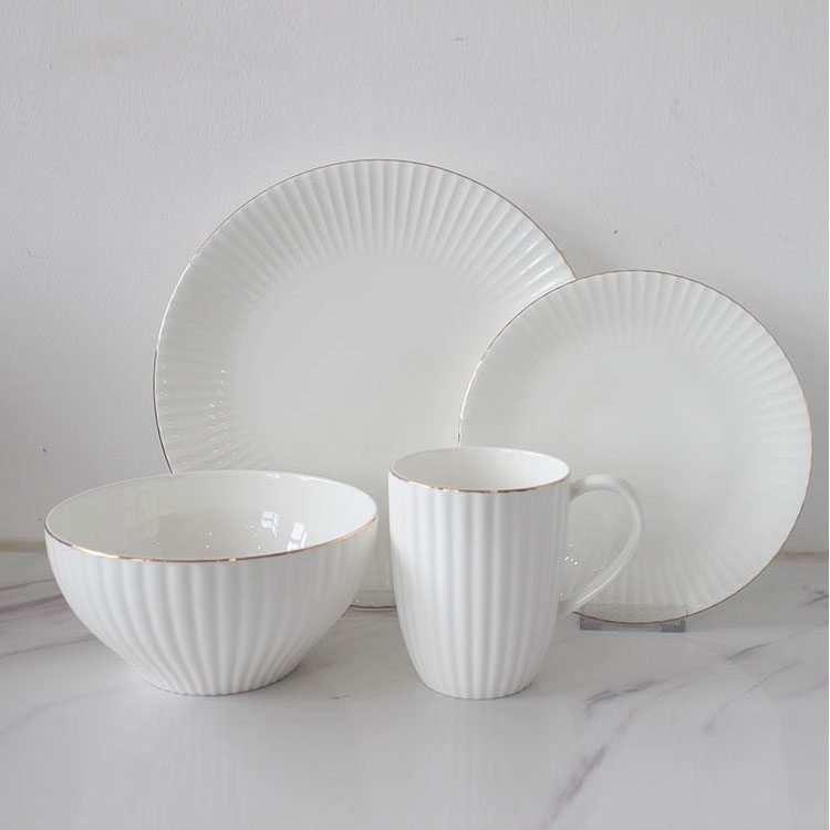 Dinnerware Bone China Tableware Set Hotel Wedding Ceramic Plate Stocked Small MOQ Customized Design Logo Housewares
