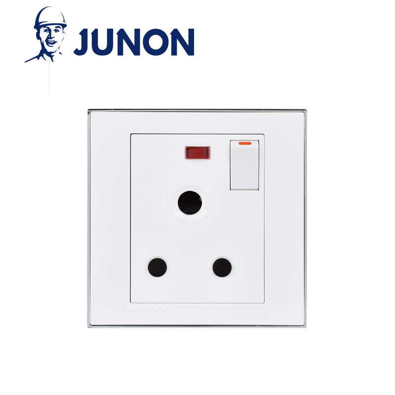 15A three pin circular socket with switch & neon