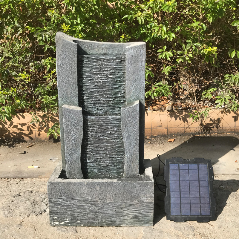 hotselling antique solar polyresin slate fountain with rock stone finish