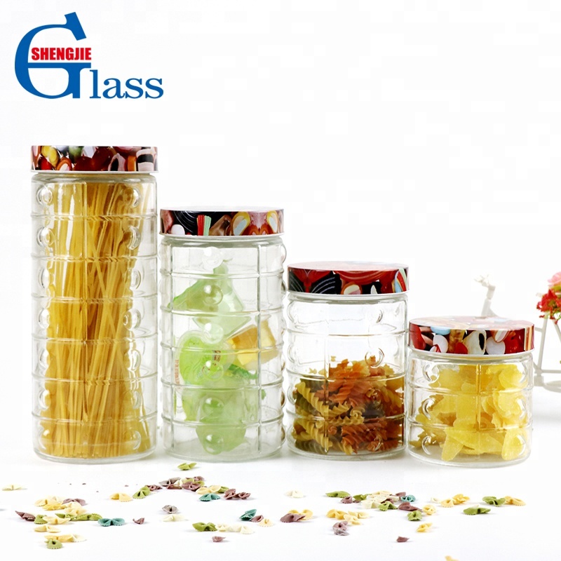 Clear Checkered Bubble Glass Storage Jar With Tinplate Lid