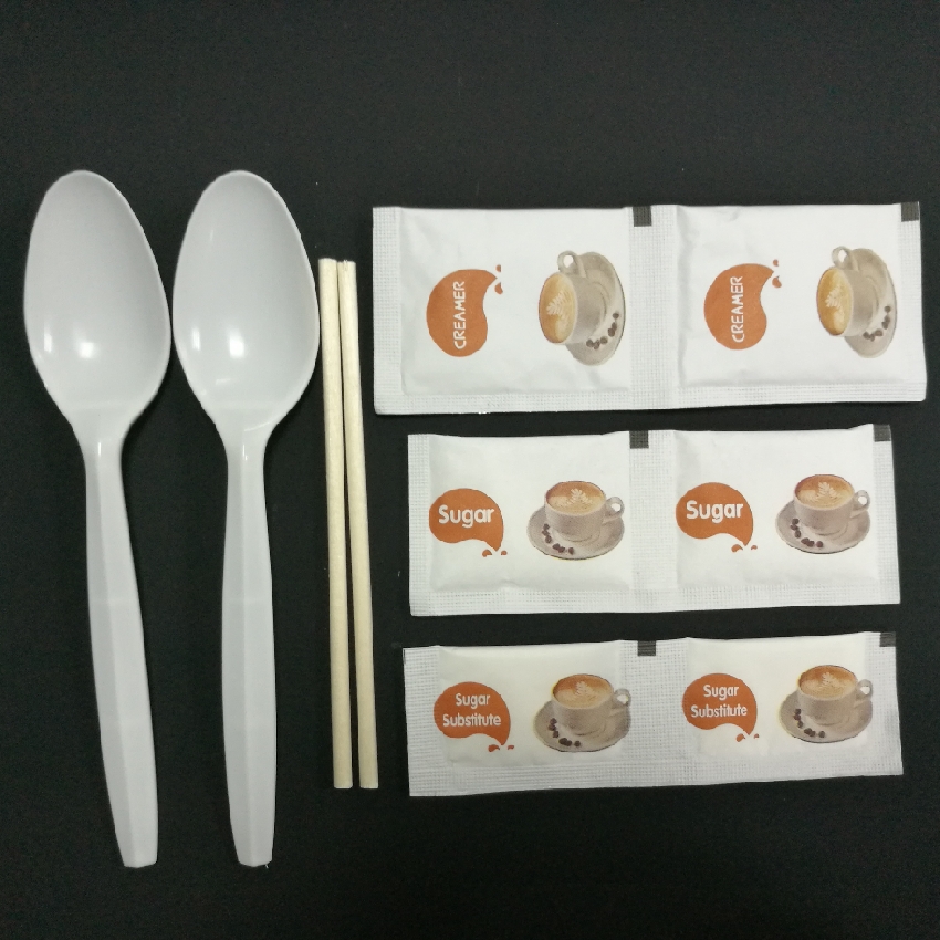 Disposable plastic spoon coffee stirrer twin pack set