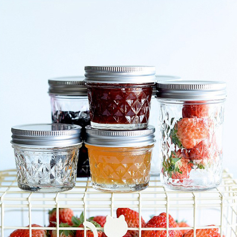 100ml 200ml 250ml 300ml350ml 400ml 500ml 600ml Wide Mouth Glass Caviar Mason Jar Glass Jam Jar with Metal Lid