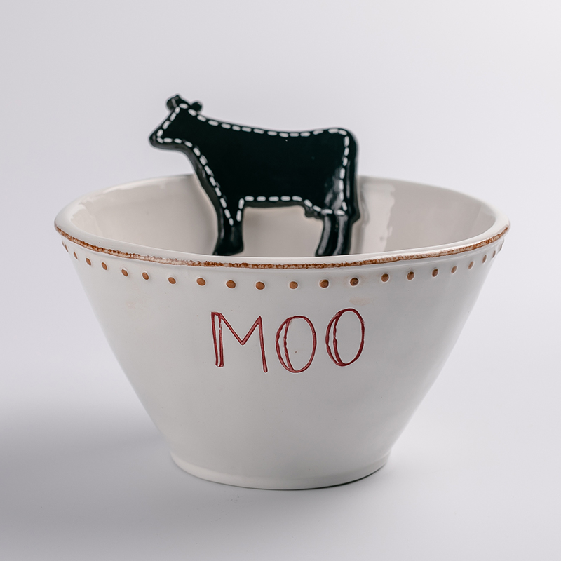 Ceramic relief cloth pattern series ox design bowl