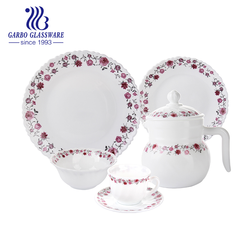 Garbo white opal glass OEM decade dinnerware dinner plate serving dish tableware 20pcs dinnerware set