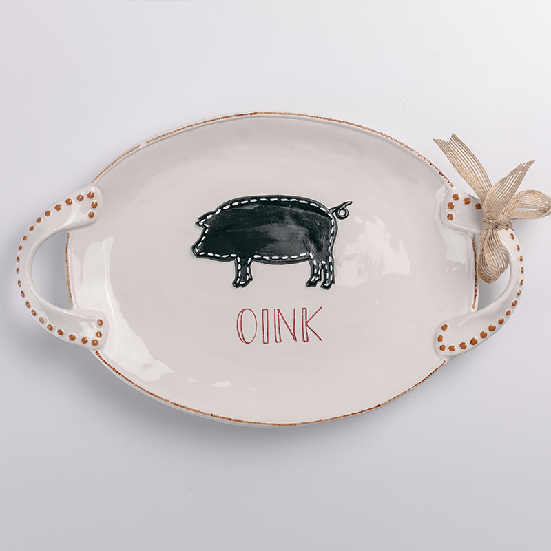 Ceramic relief cloth pattern pig design plate series