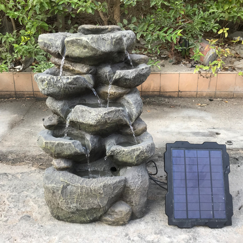 classical antique solar polyresin rockery fountain for home and garden decoration