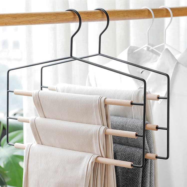 Household multi-layer solid wood pants storage hanger