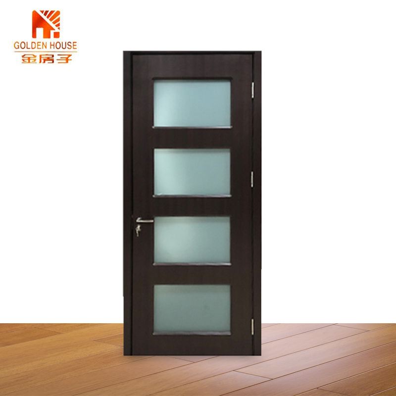 Mahogany frosted four panes glass wooden door, entrance wooden door
