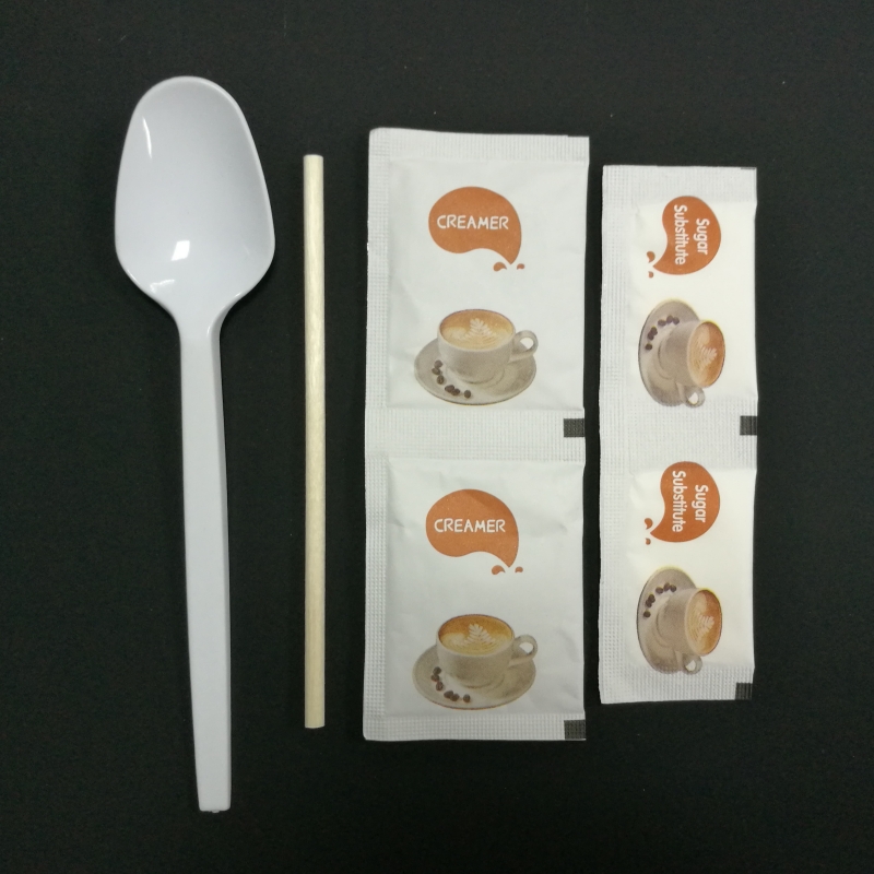 Plastic spoon cutlery wood stirrer combo