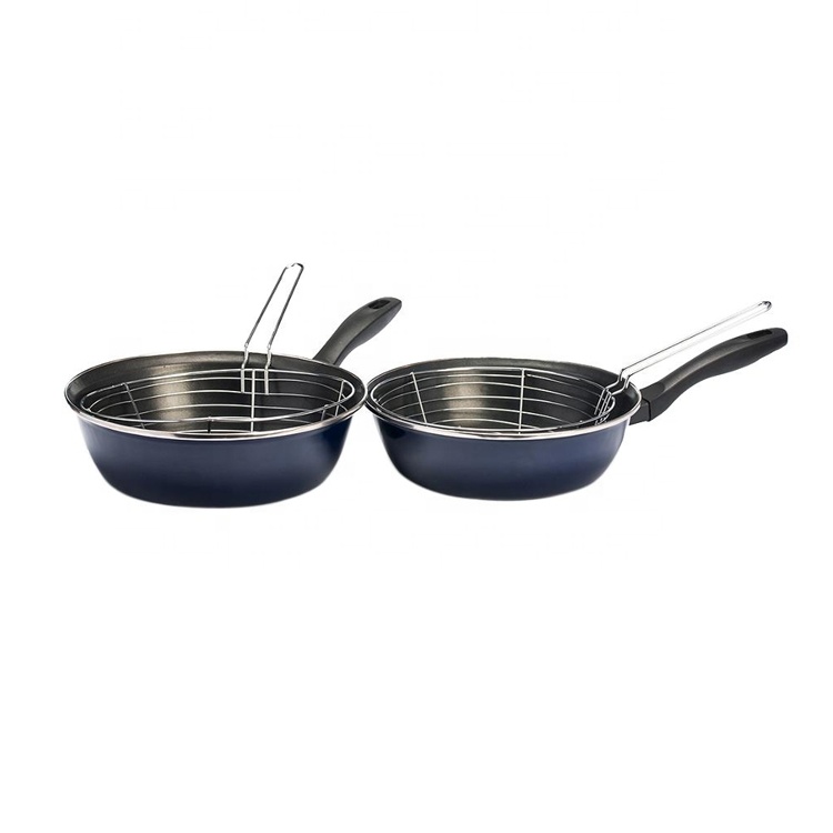 26cm nonstick fry pan deep frying pan with SS basket