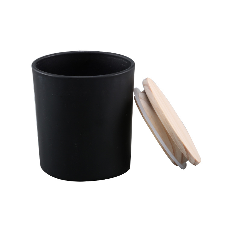 150ml 200ml 250ml 300ml 380ml 450ml Xuzhou Customized Creative Multi-Color Black Matte Frosted 250ml 300ml Glass Candle Jar With Wood Lid