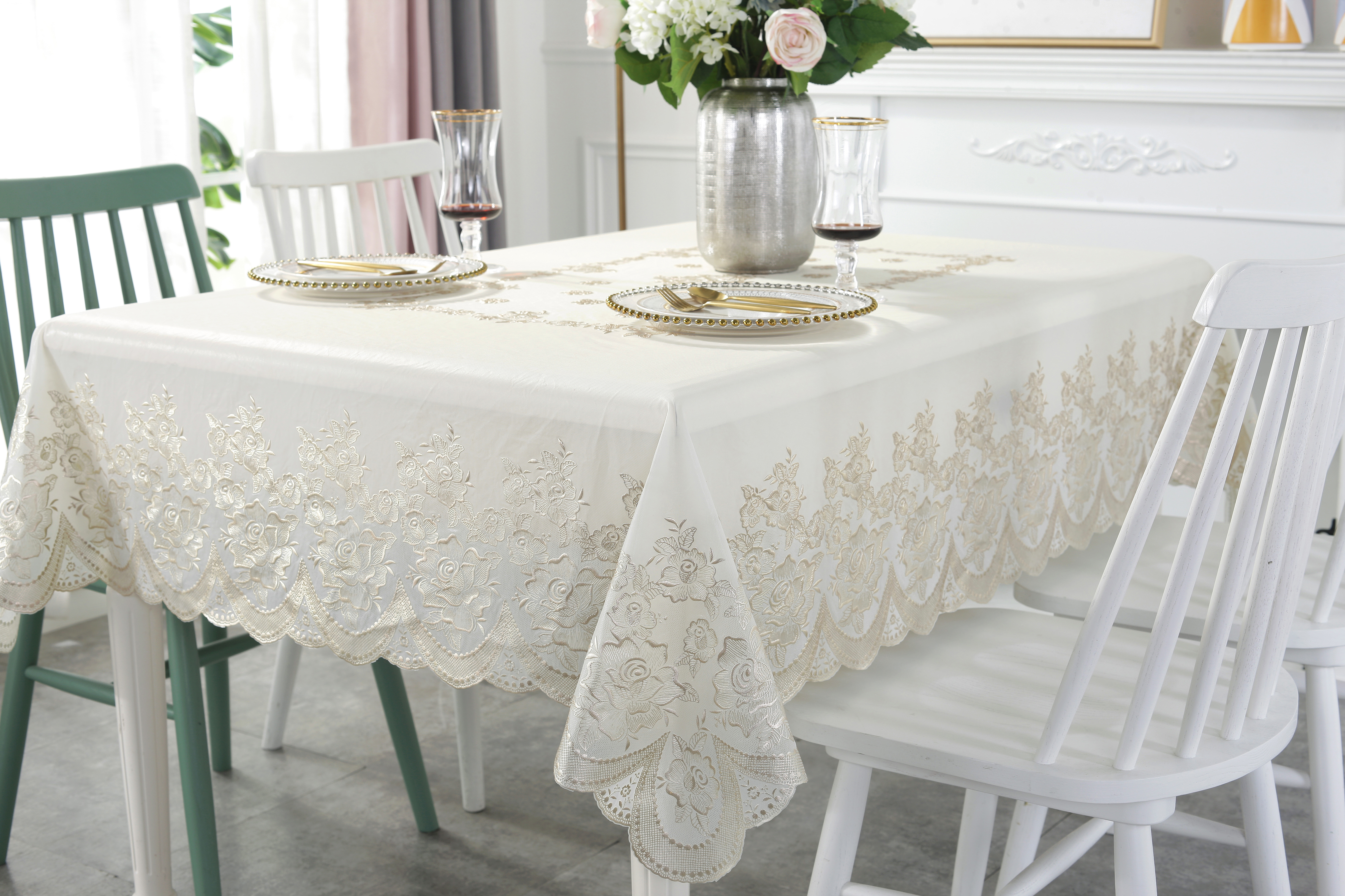 Vinyl PVC Rectangle Table Cloth With Backing Sheet 54x72 Inch- Easy Care Waterproof Oil-Proof Wipable Table Cover