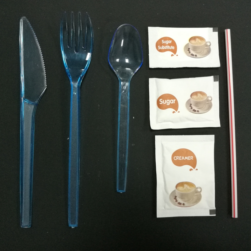 Plastic cutlery set knife and fork straw combo