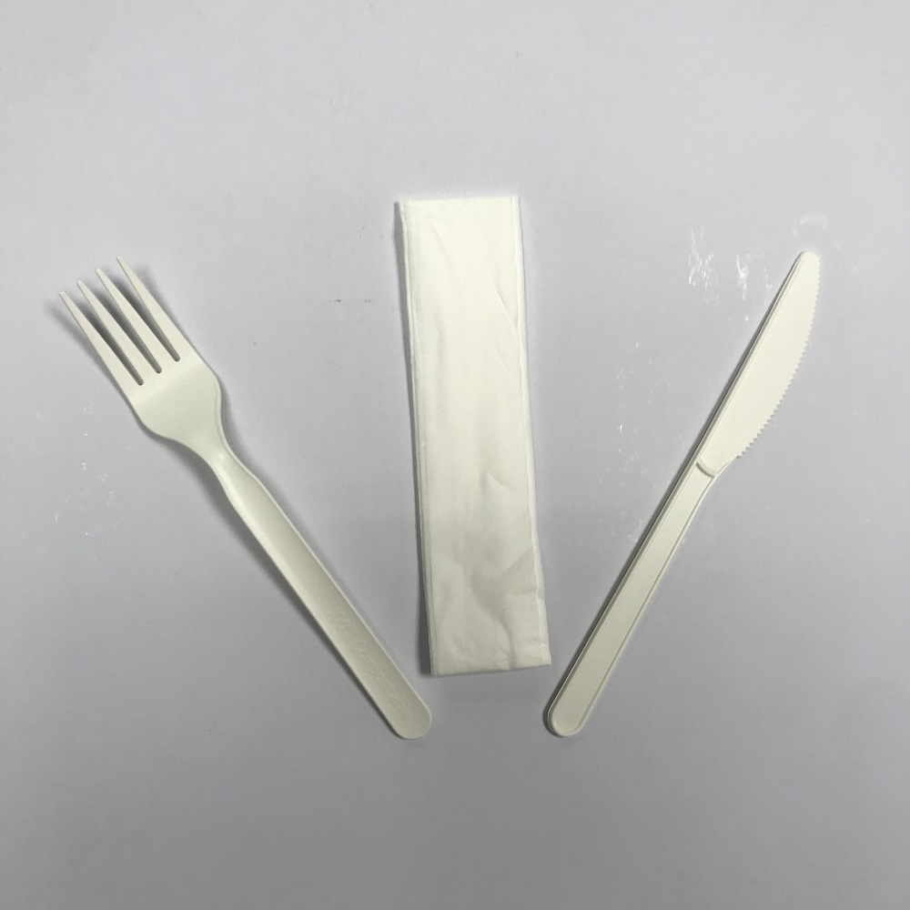 Disposable biodegradable plastic knife fork cutlery set 7 inch