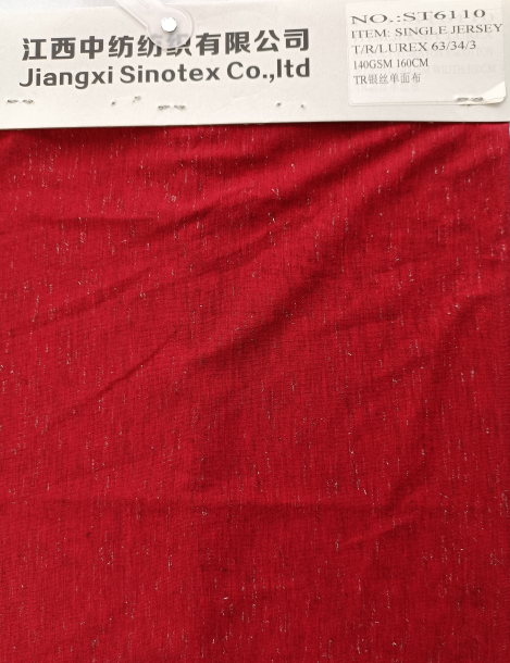 St6110, Lurex Single Jersey 63%polyester 34%rayon 3%lurex140gsm160cm