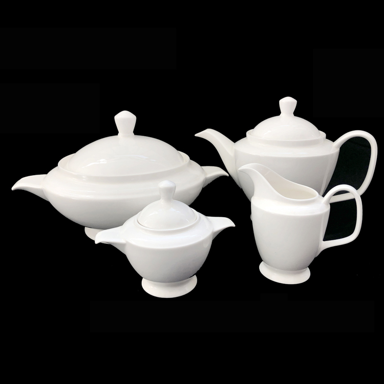 European style retro three-dimensional pottery bone china afternoon teapot milk jug sugar bowl pure white set