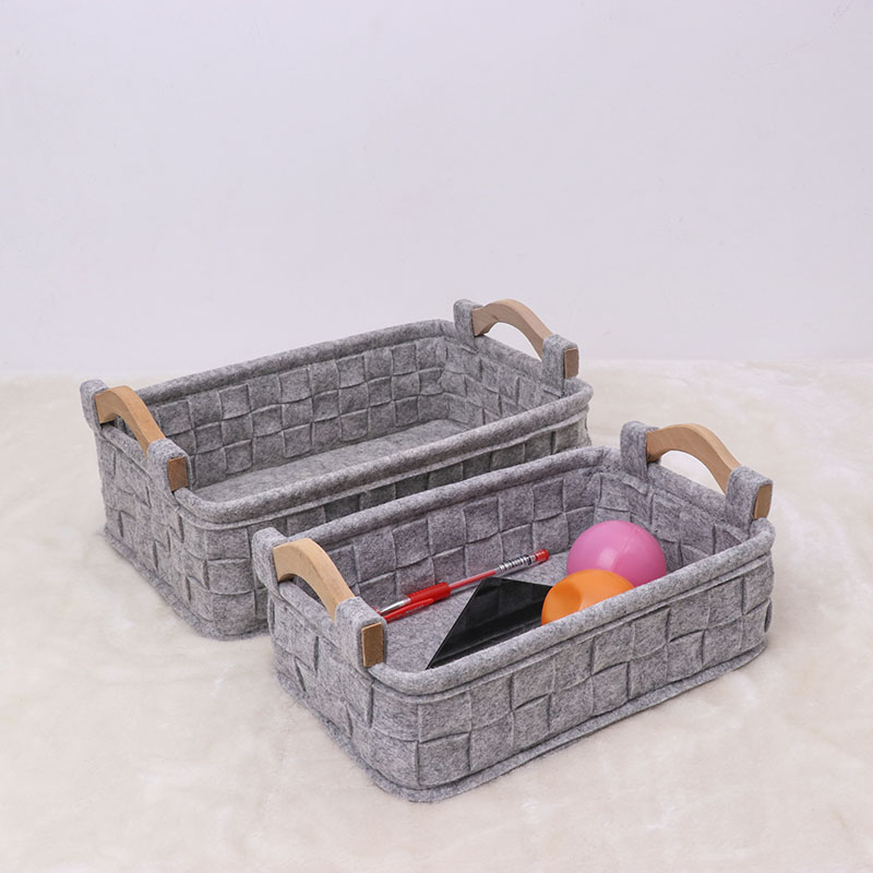 Felt storage basket,office basket,toys storage basket,decoration storage basket with wood handle