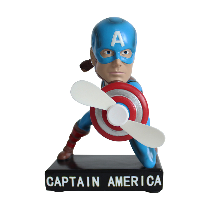 Marvel hero Captain America battery rotating fan resin bobble head
