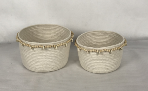 YR21032912 Zhengheshun other furniture set 2 cotton rope storage basket with decoration