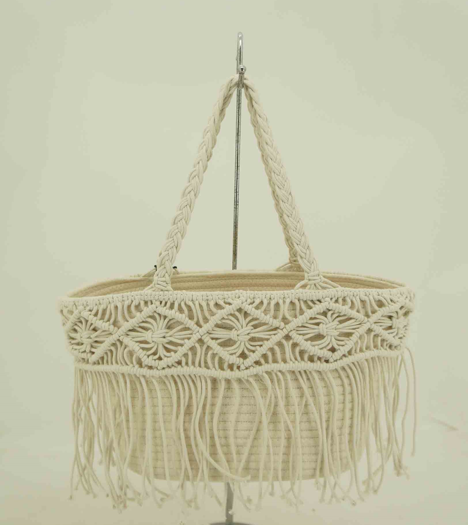 Tc Cotton Rope Handbag With Tied Trim