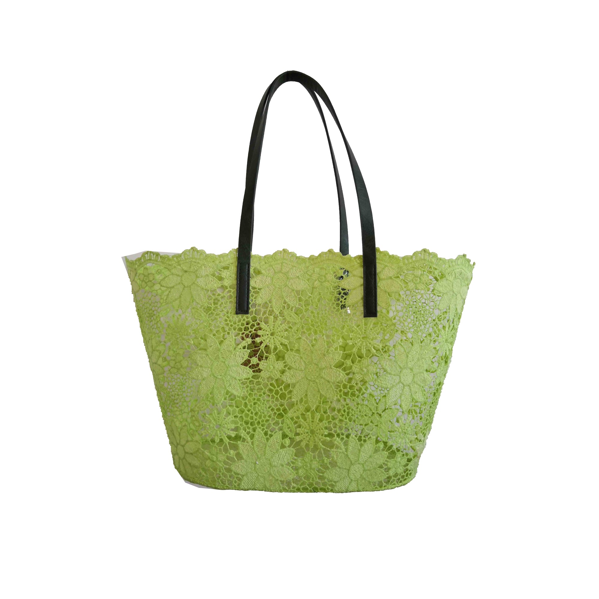 Lace Fabric With Pu Handle Beach Bag