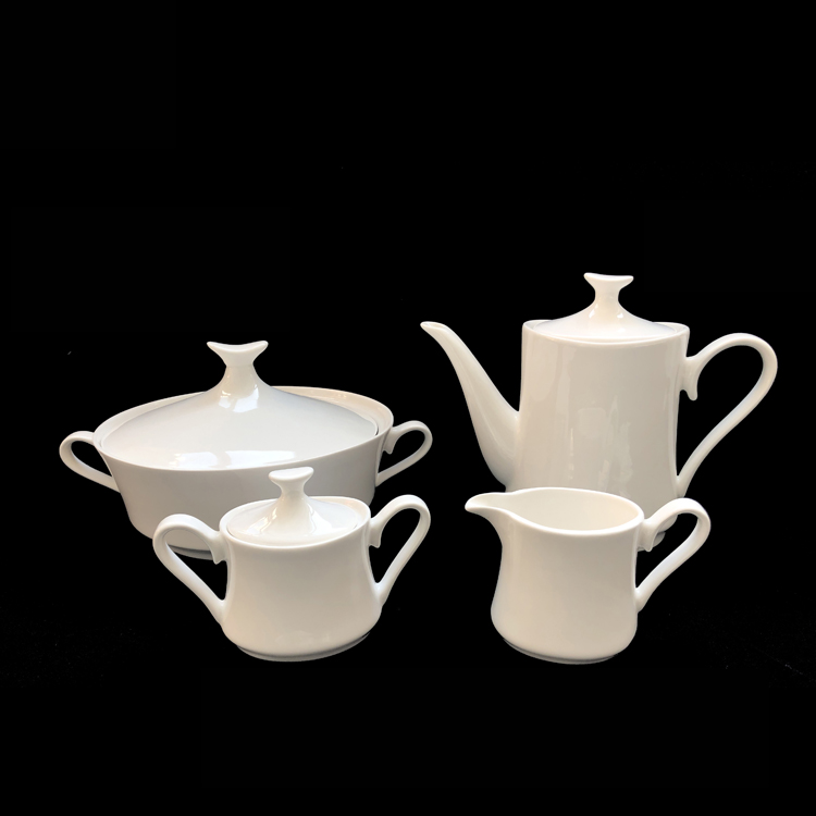 European style retro three-dimensional pottery bone china afternoon teapot milk jug sugar bowl pure white set