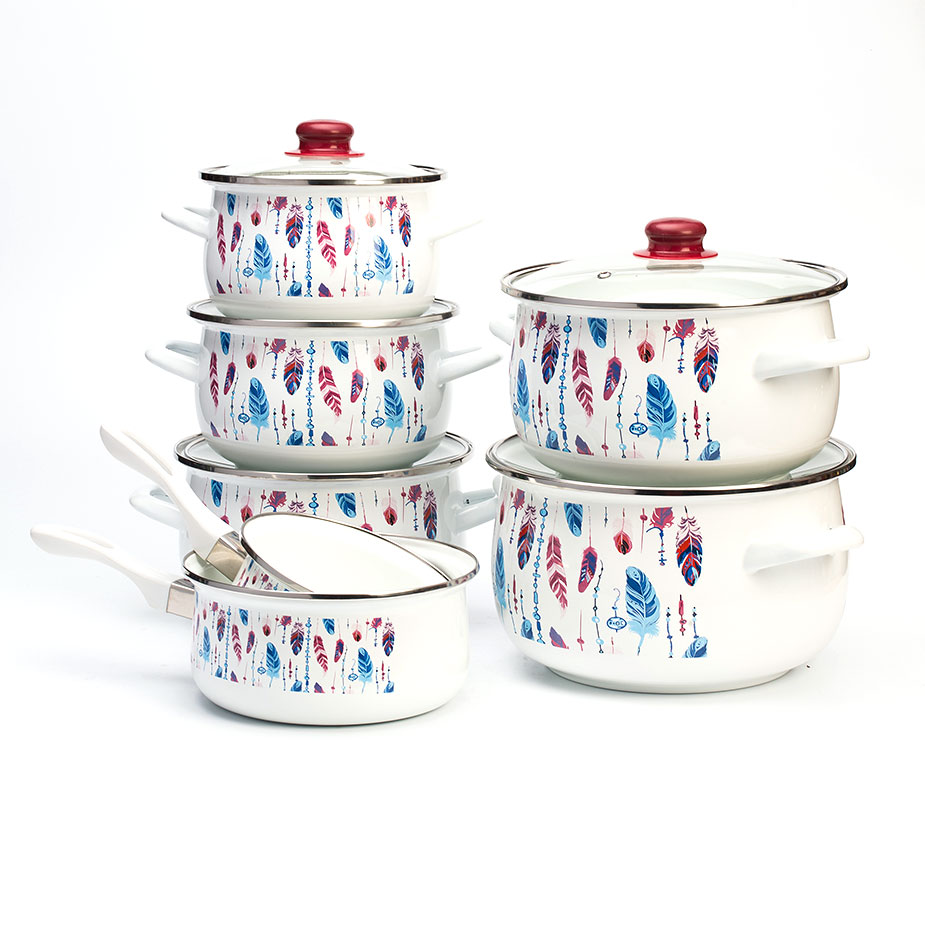 5 Pieces Enamelware Cooking Pot Cookware Sets Cookware With Custom Decal