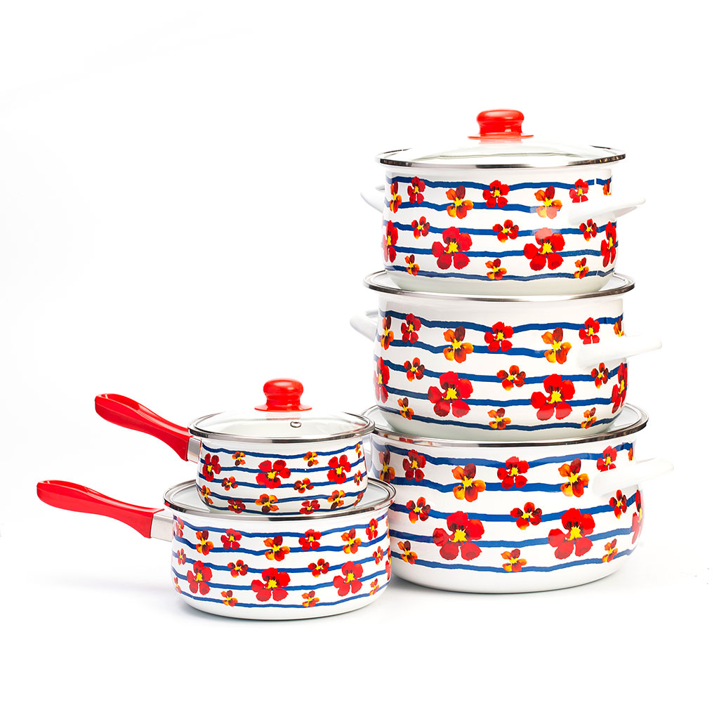 A-class quality casserole pot enamel cookware set Flower casserole