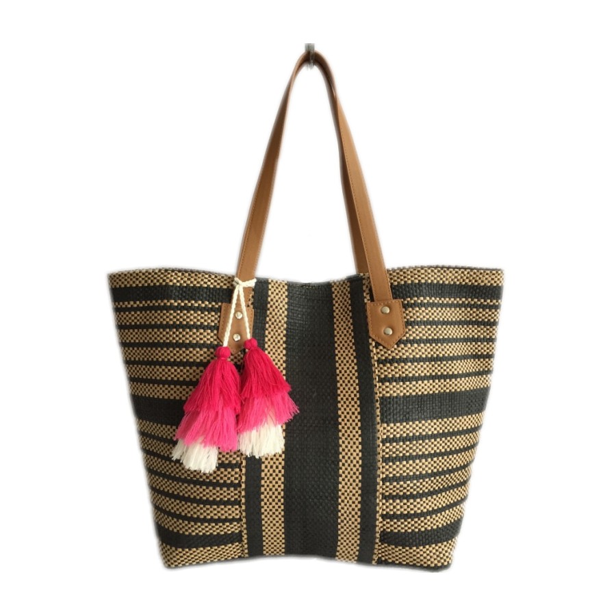 Paperstraw beach bag with tassel trim