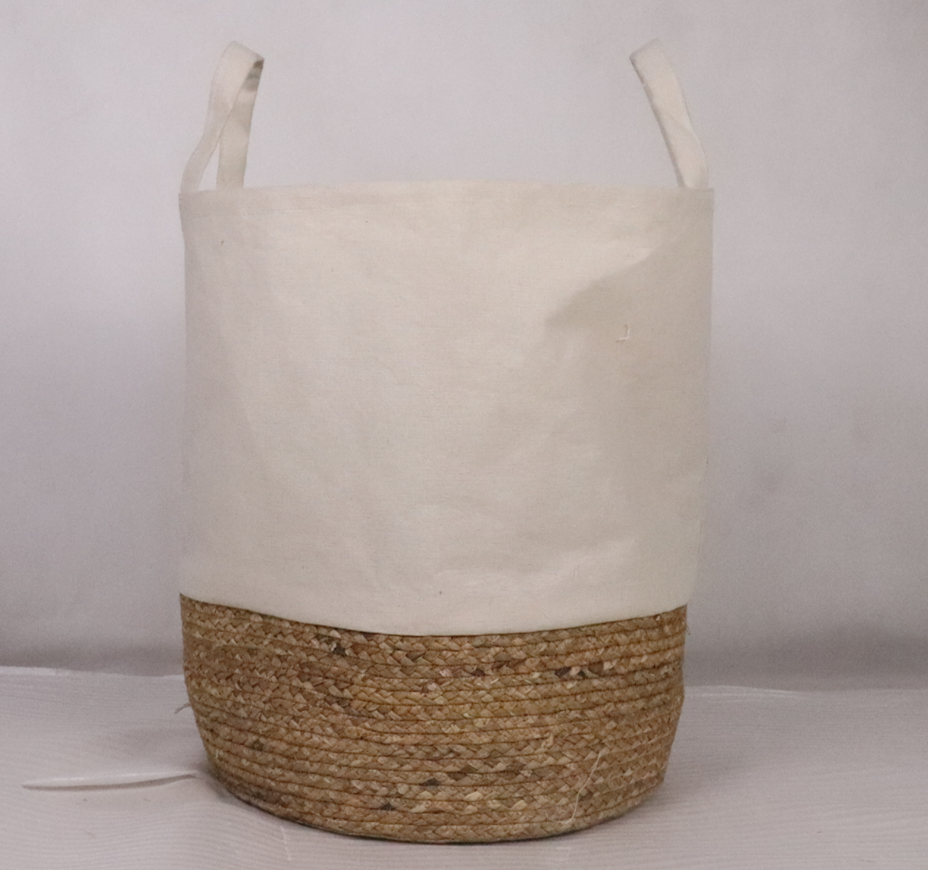 YR21032919 zhengheshun Bedroom furniture cotton linen and rush grass laundry basket