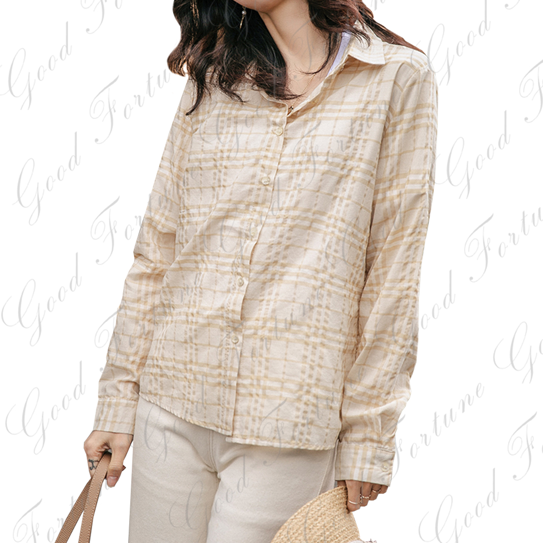 Checked blouse Female literature and art small pure and fresh Korean version leisure long sleeves sunscreen shirt top
