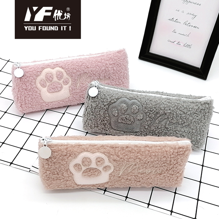 Custom cat's paw plush pencil case handbag