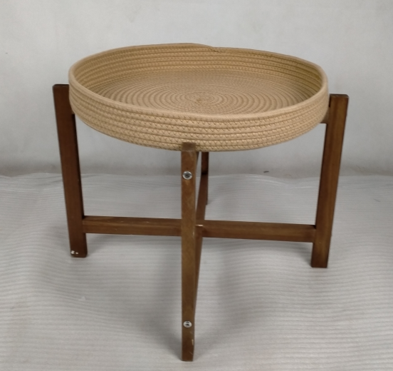 YR21040302 zhengheshun Bedroom furniture wooden side table with cotton rope tray
