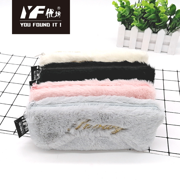 Custom embroidery partysu plush zipper make up bag pencil case