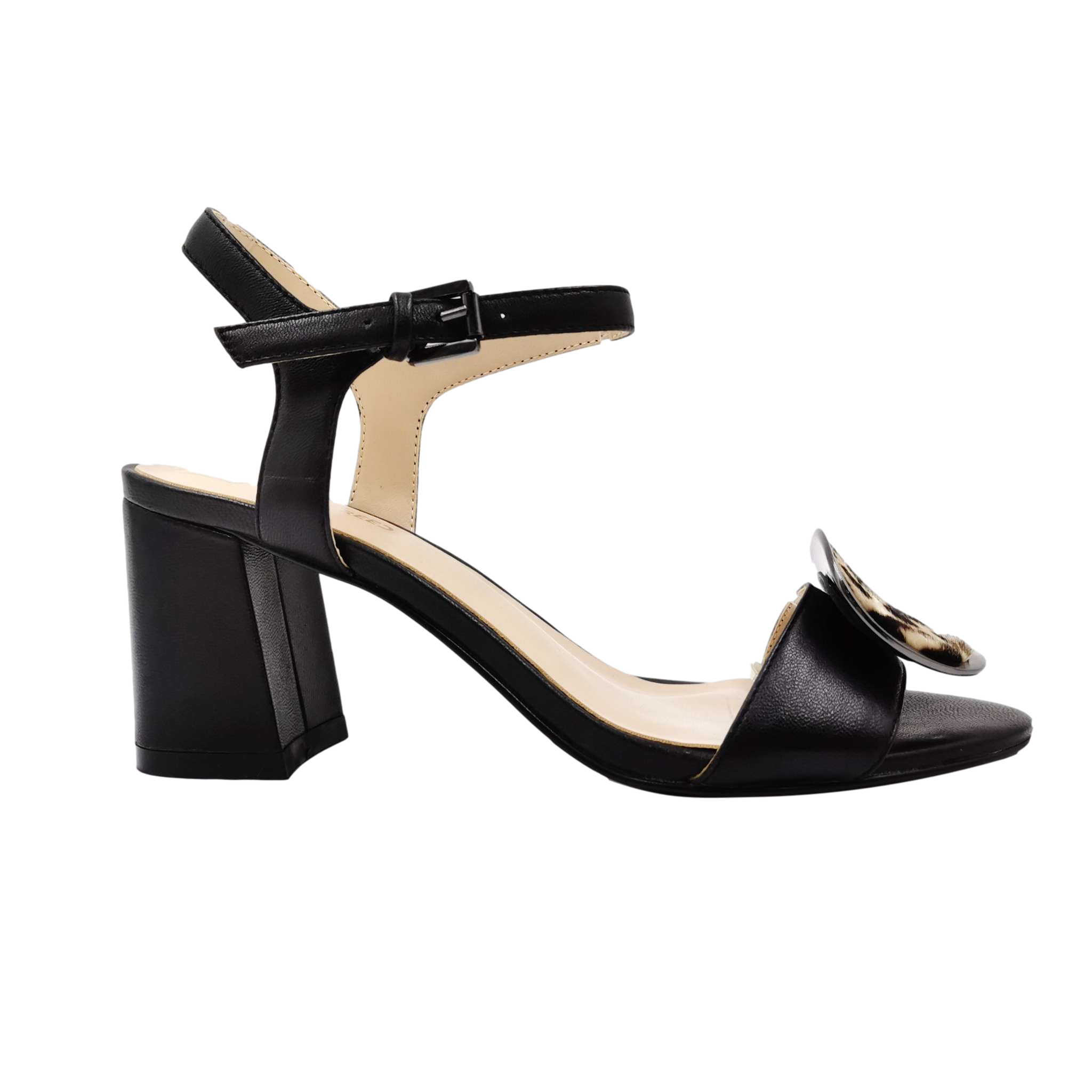 Fashion ladies leather ankle straps block heel sandals for women