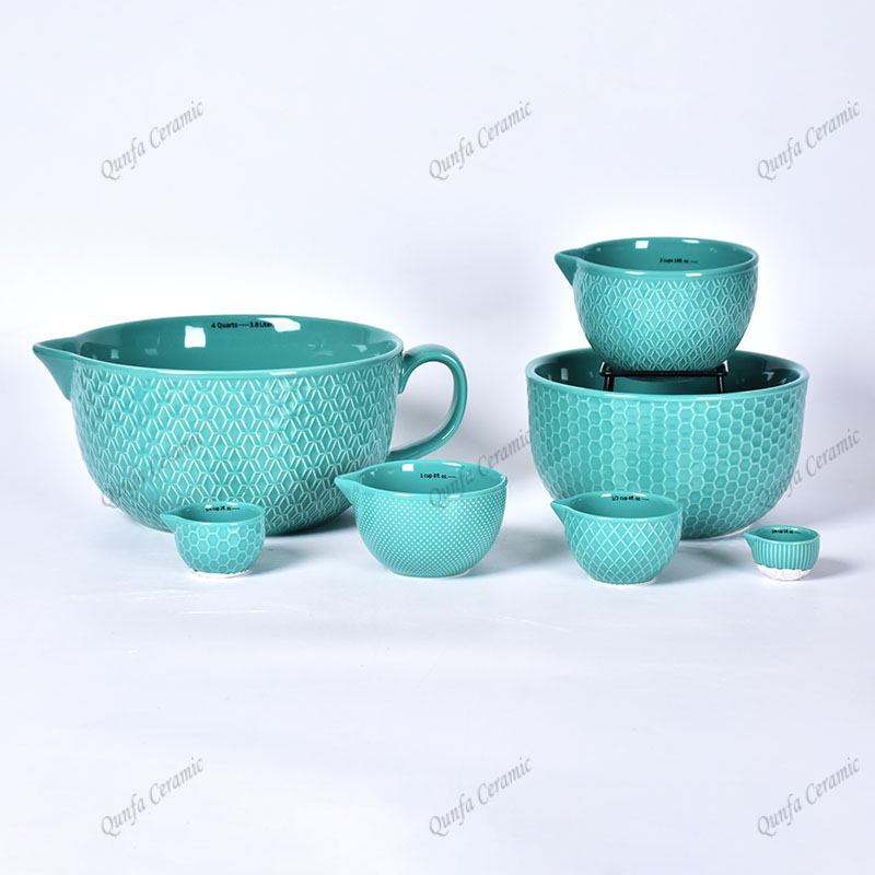 Amazon Factory Direct Mixing Bowls set Handle Stoneware Ceramic Batter Bowl and Measuring Cup