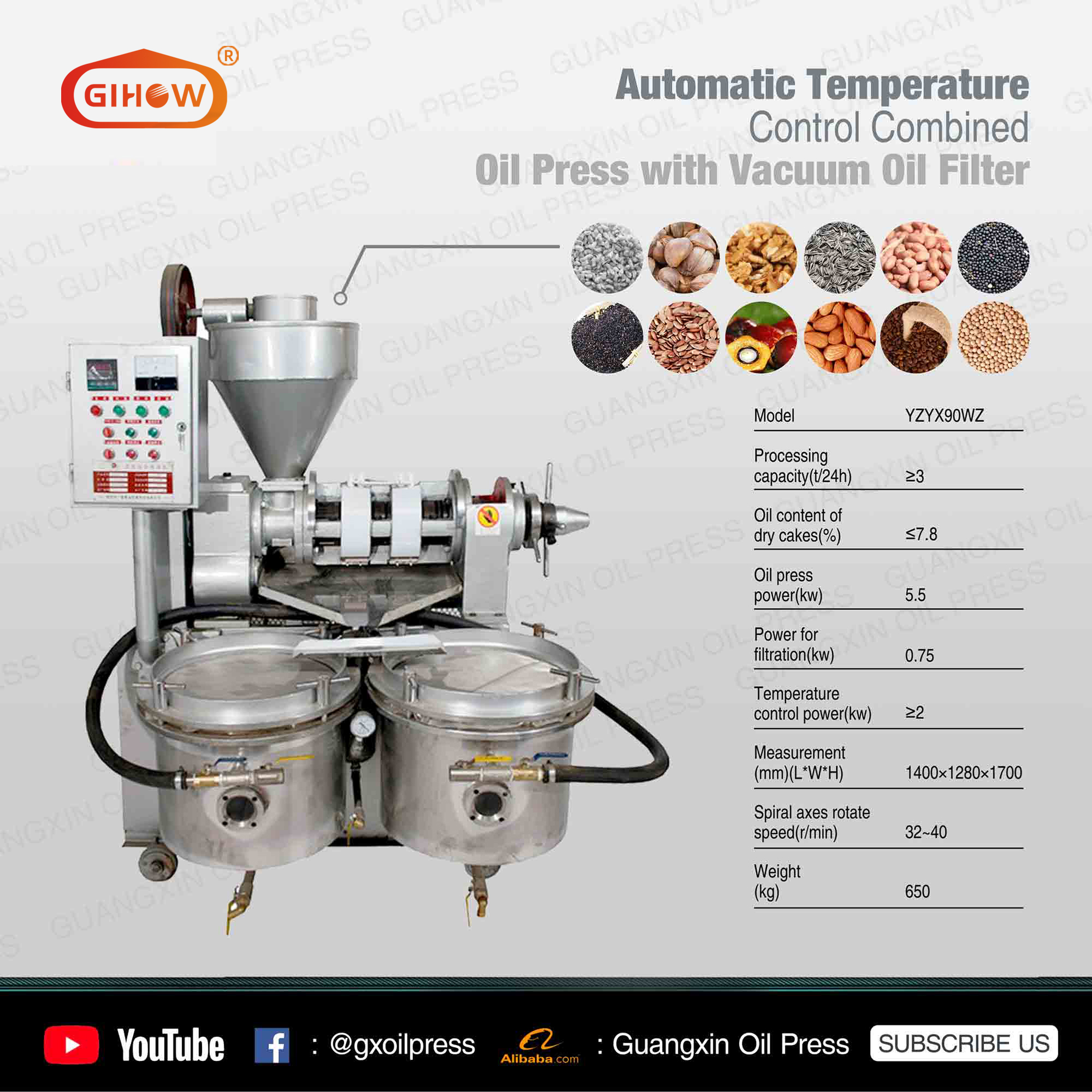 Automatic Temperature Controlled Combined Oil Press YZYX90WZ