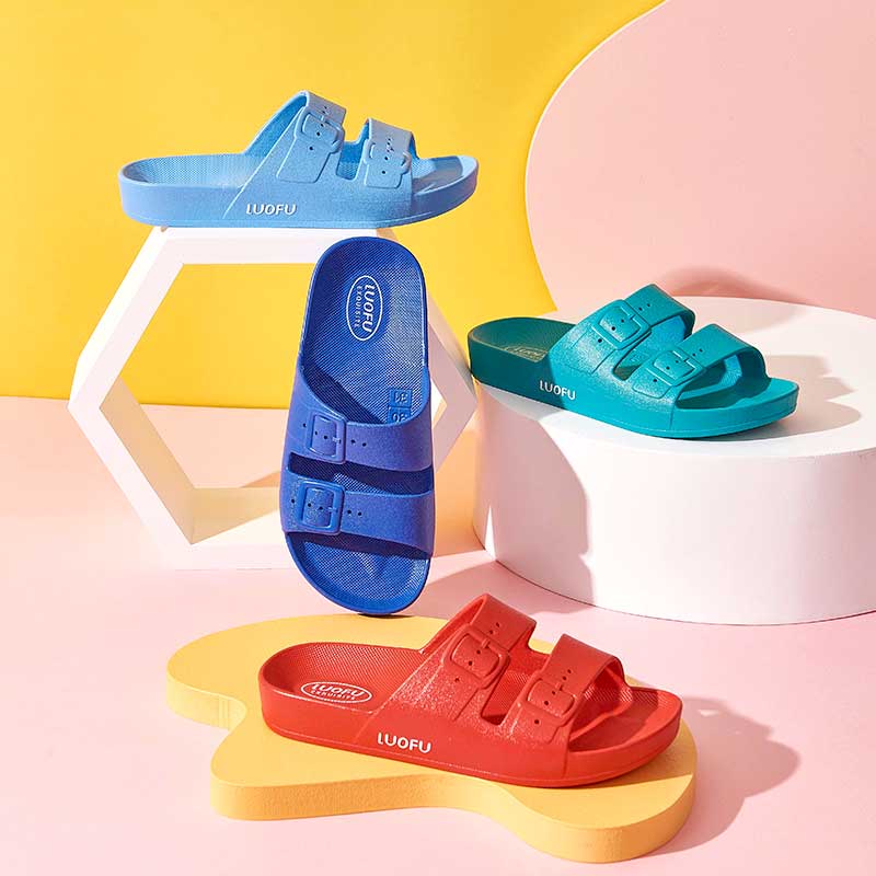 LUOFU fashion double belt with buckle children non-slip slide slipper F2319