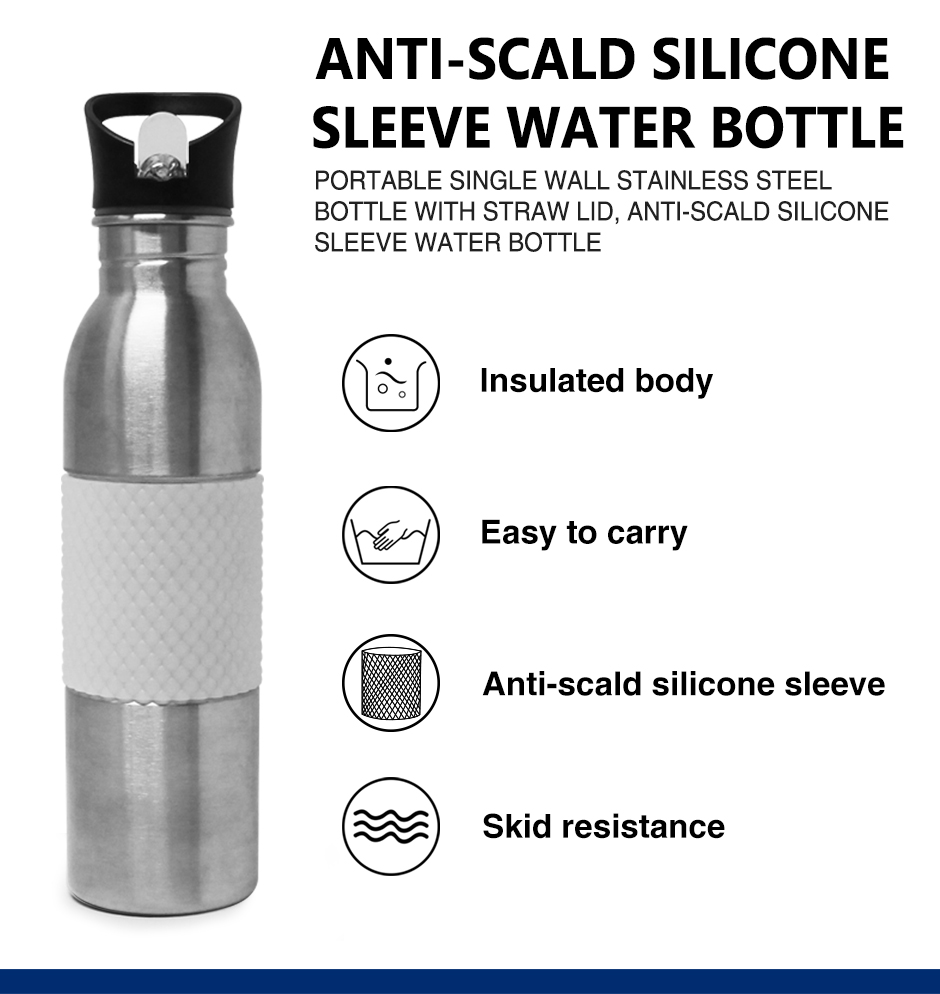 750ml Single wall stainless steel sport bottle with silicone band