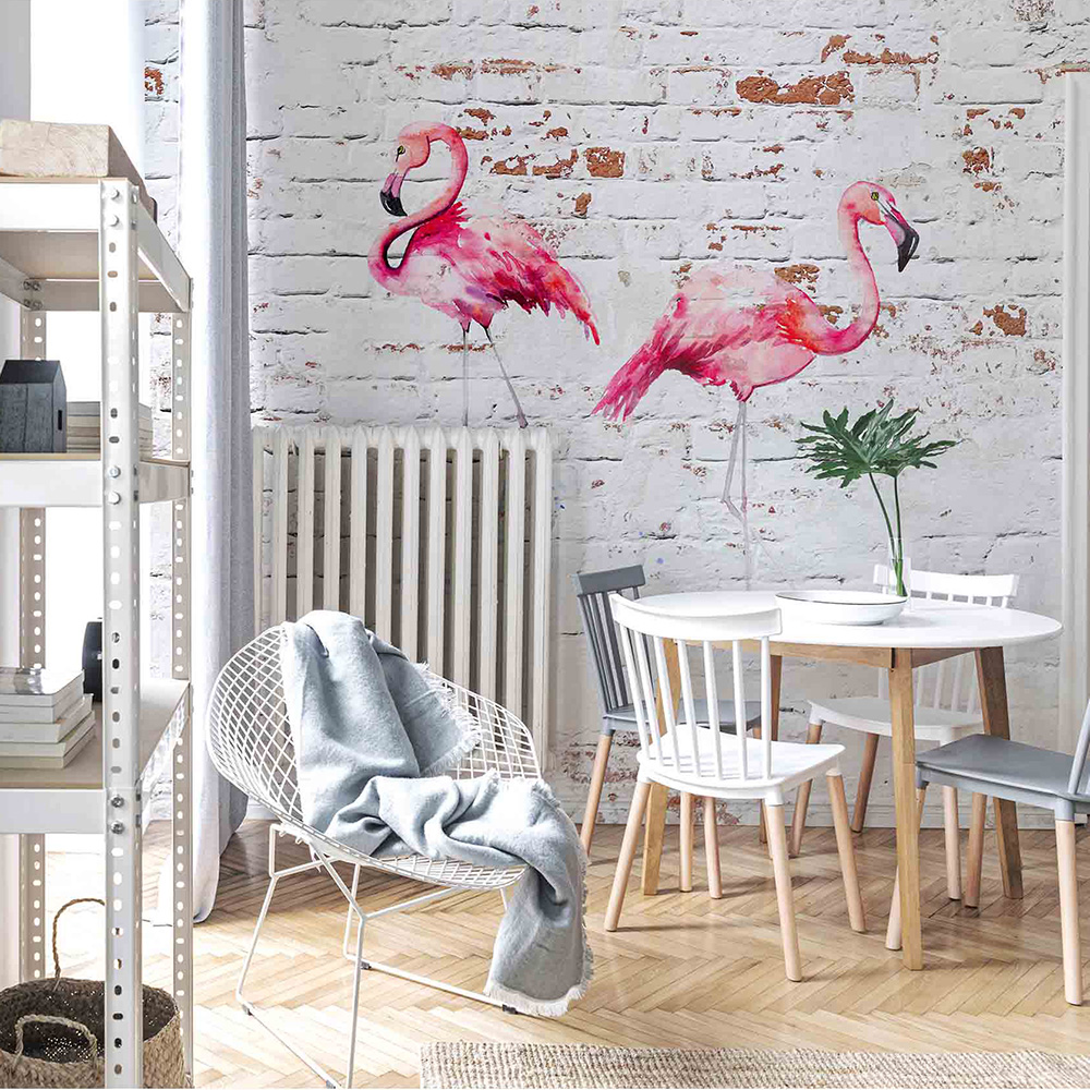 Flamingo Design Custom Seamless Wall Mural Wallpaper in 3D