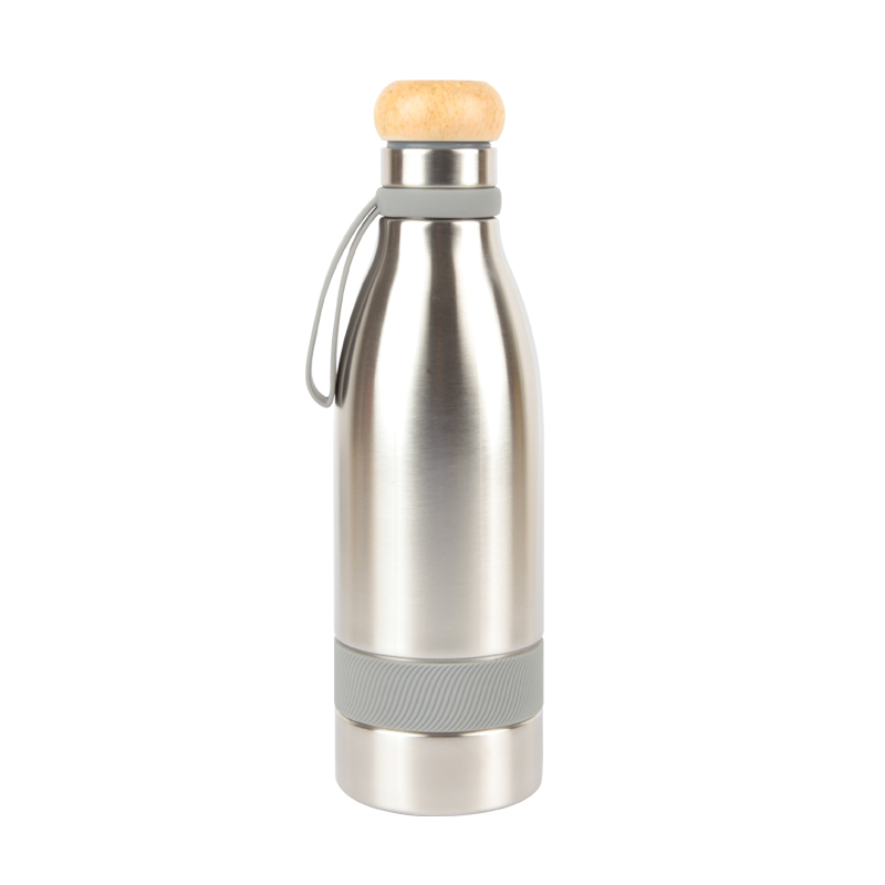 GOX Doubel Wall Stainless Steel Water Bottle With Handle Strap With Silicone Grip And Bamboo Lid