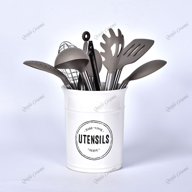 Factory Price Ceramic Flatware storage container Kitchen Crock Utensil Holder
