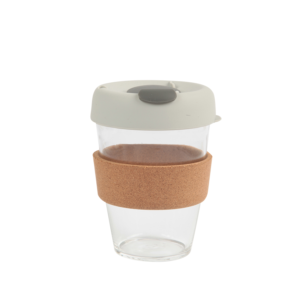GOX Glass Coffee Mug With Cork Sleeve And Silicone Lid