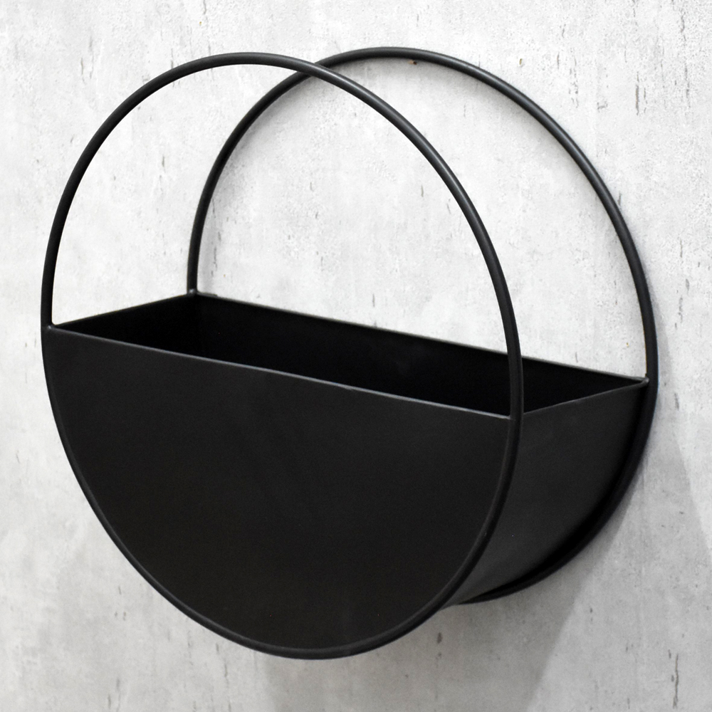 Primitive Black Modern Metal Half Round Wall Hanging Planters
