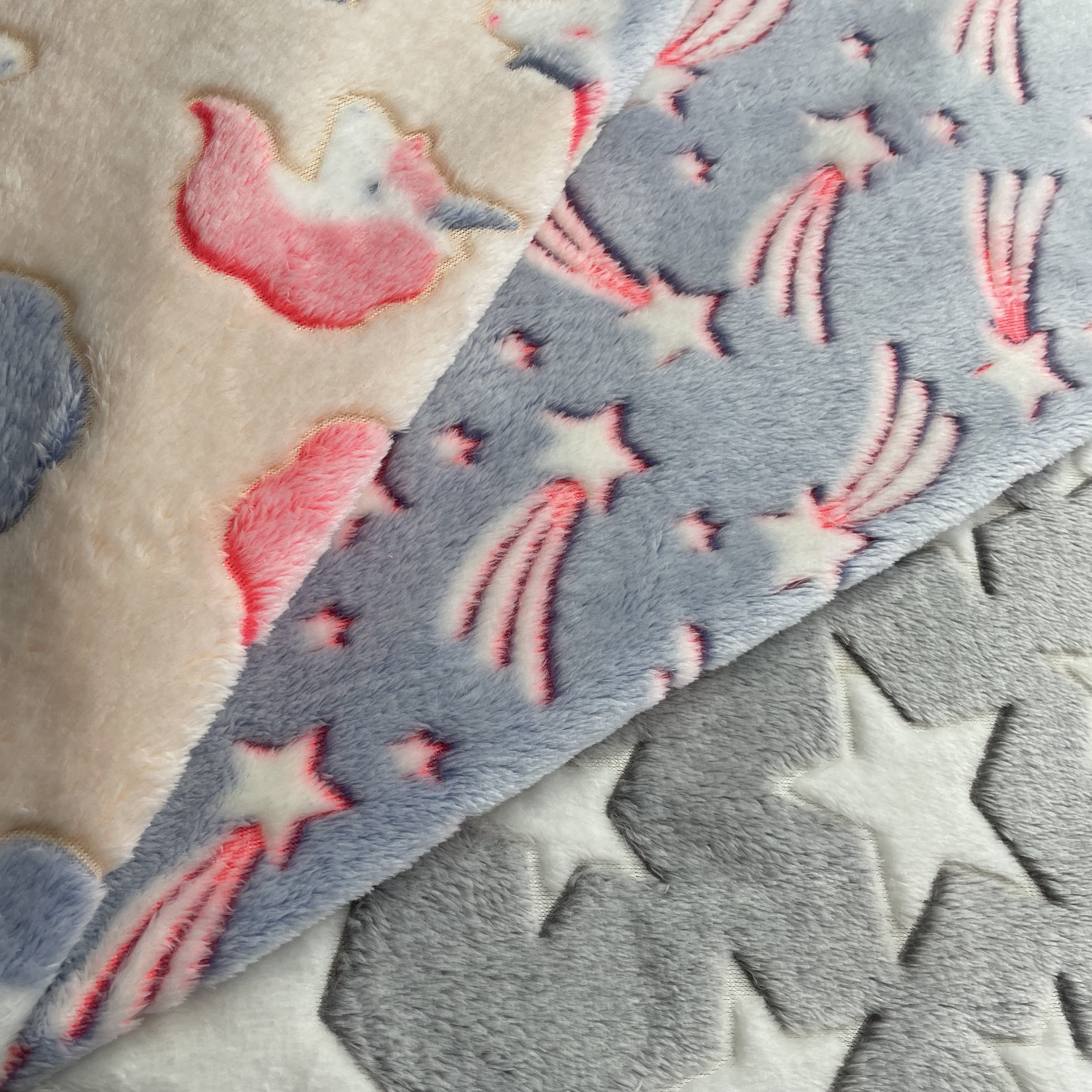 polyester coral fleece fabric glue back print