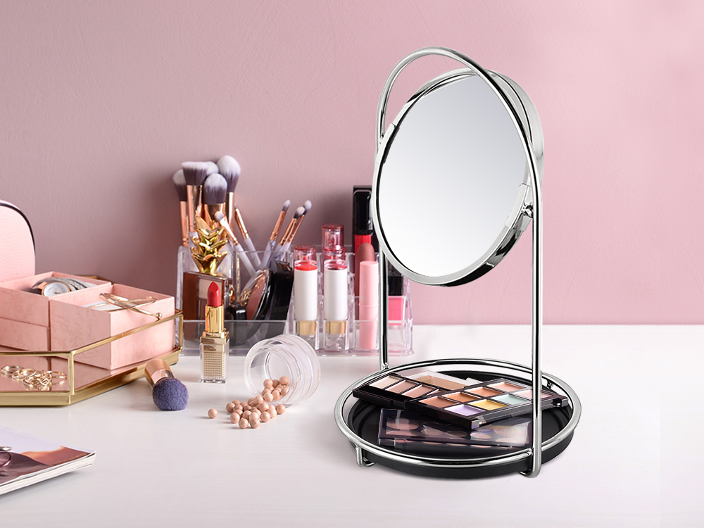 European Style Gold Vanity Mirror with Jewelry Tray Bamboo Mirrors Cosmetics Mirror with Wire Basket
