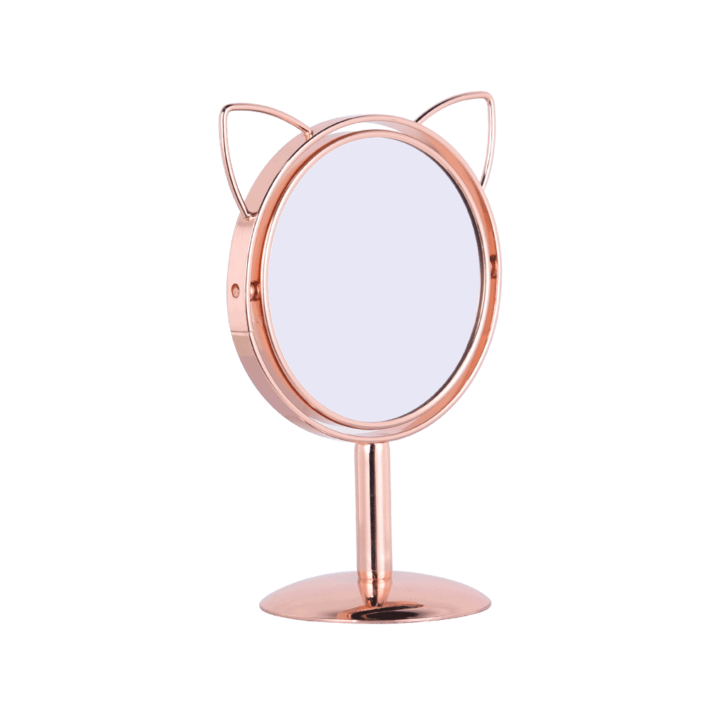 Portable Vanity Double Sides Rose Gold Plating Cat Ears Shape Table Mirror for Back to School Gift
