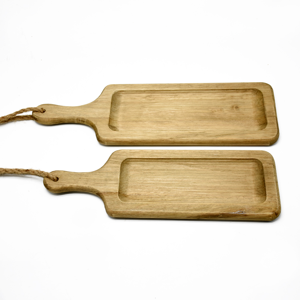 Luckywind Natual Cuting boar Shape Decorative Wood Tray With Rope handle